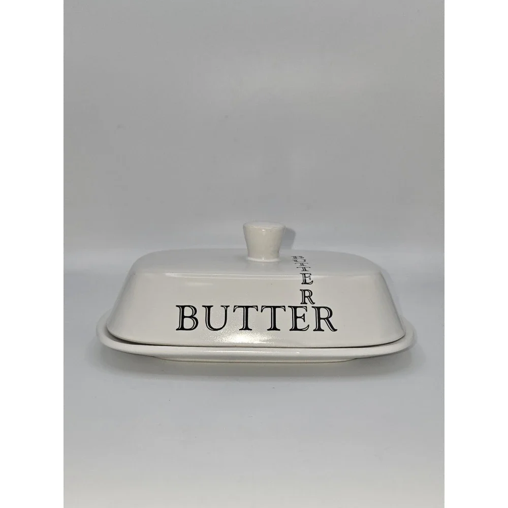The Old Pottery Co. White‎ Oversized Covered Butter Dish with Lid